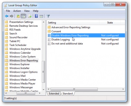 Изключване на отчитането на грешки в Windows 7, XP, Vista