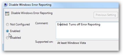 Dezactivarea raportului de eroare în Windows 7, XP, Vista
