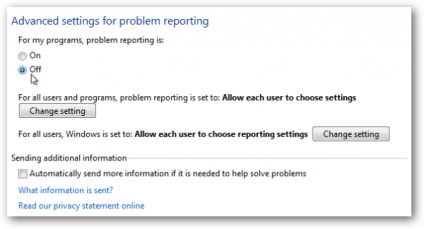 Dezactivarea raportului de eroare în Windows 7, XP, Vista