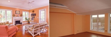 Peach wallpaper fotografie în interior, culoarea pereților, cu care este combinat