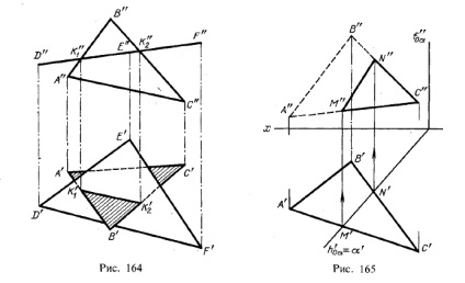 Construcția liniei de intersecție a două planuri, geometrie descriptivă