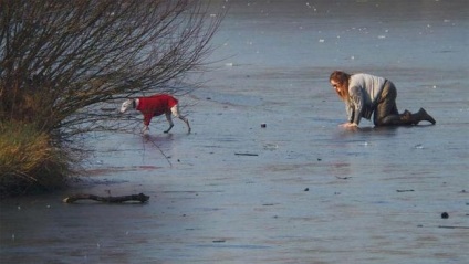 O femeie curajoasă a salvat un câine care a căzut prin gheață, umkra