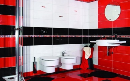 Baia în culoarea roșu-alb-negru este strălucitoare și neobișnuită - idei de design interior