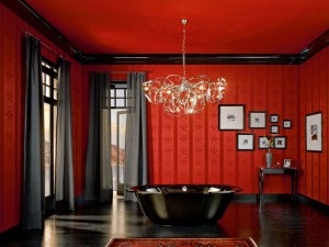 Baia în culoarea roșu-alb-negru este strălucitoare și neobișnuită - idei de design interior