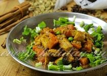 Vegetáriánus rizs curry recept egy fotó