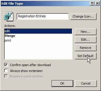 A különböző típusú fájlok alapértelmezett műveletének módosítása