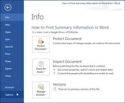 Ca în cuvânt trimite proprietățile documentului pentru imprimare