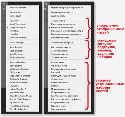 Instrucțiunea Brush Manager pentru meniul contextual