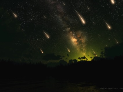 Метеори в снимката на небето, това, което