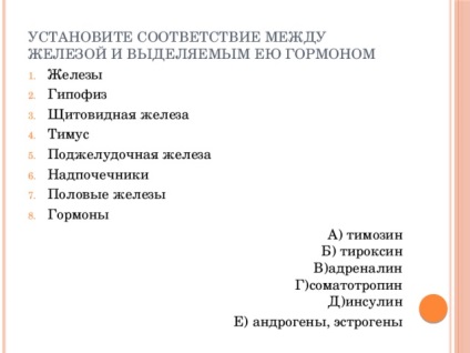 Dezvoltarea metodică a unei lecții în biologie - structura și funcția glandelor, acțiunea hormonilor lor -