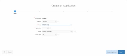 Crearea unei aplicații în aplicația oracle express 5 (apex)