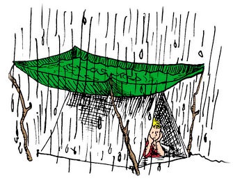 Crearea unui cort în ploaie și vânt puternic