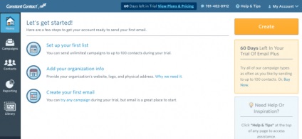 Lansați lista de e-mail pe un contact constant, un studio de crm-marketing complex din cloud