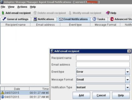 Cum se configurează notificarea prin e-mail în managerul de stocare adaptec, configurând ferestrele și serverele linux