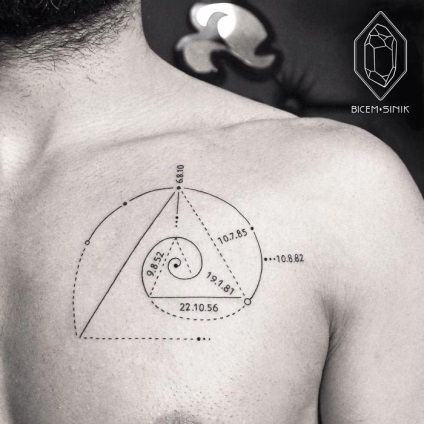 Linii și puncte de tatuaje geometrice dovedind că mai puțin este mai bine, umkra