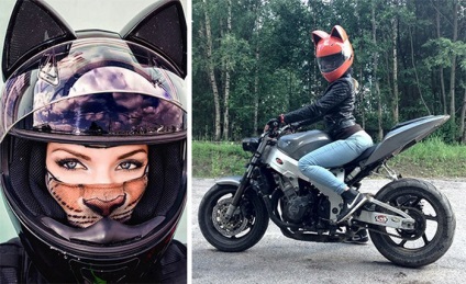 Casca de motociclism sub formă de cap de pisică