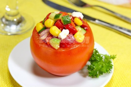 Salată de porție în roșii - rețetă cu fotografii în mișcare, toate felurile de mâncare