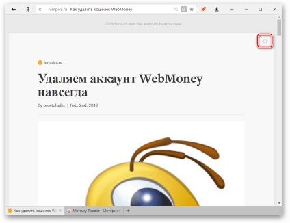 Modul de citire în browser-ul Yandex