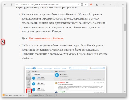 Modul de citire în browser-ul Yandex