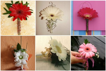 Gerbera boutonniere - a menyasszony és a vőlegény lehetőségei, saját kezüket, fényképeket és videókat készítenek