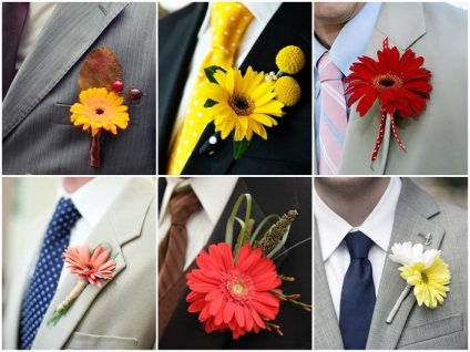 Gerbera boutonniere - a menyasszony és a vőlegény lehetőségei, saját kezüket, fényképeket és videókat készítenek