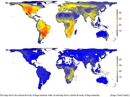 Harta indică răspândirea mamiferelor, dacă nu ar exista nimeni