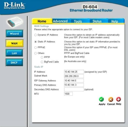 Настройка на D-Link ди-604, настройка на оборудване