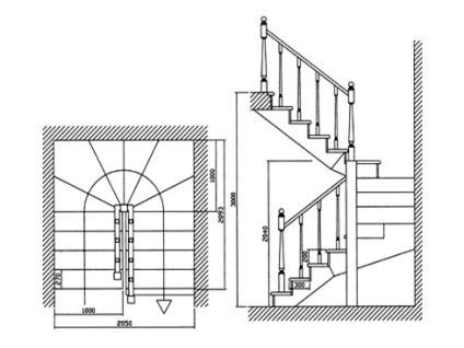 Scara în formă de U cu calculul propriilor mâini, desene etc.