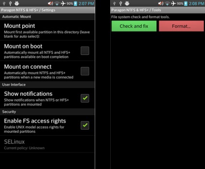 Acces complet la partițiile ntfs și hfs pentru Android - paragon ufsd root mounter for android