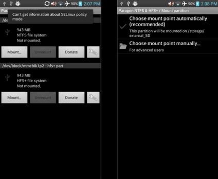 Acces complet la partițiile ntfs și hfs pentru Android - paragon ufsd root mounter for android