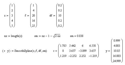 Smoothing spline în mathcad