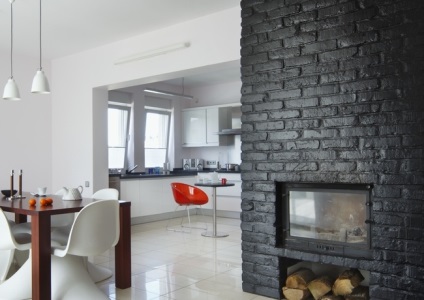 Konyha kandallóval, eredeti megoldás a modern belső térhez (kandalló) Konyha kandallóval, eredeti megoldás modern belső térhez