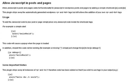 Plugin-ul permite javascript în posturi și pagini