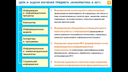 Az informatika és az IKT lecke a témában - a számítástechnika és az IKT tanfolyamának célkitűzései