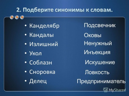 Prezentare pe tema pregătirii pentru clasa hyasynonyms 9