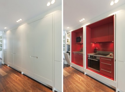 Bucătăria ascunsă - un element la modă al unui apartament-studio