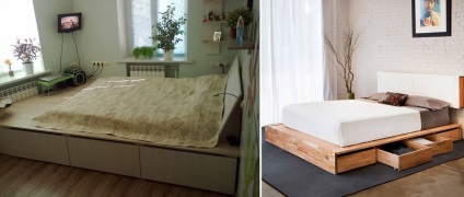 Fotolă pat-podium pentru un dormitor mic pentru o rundă mică, mare