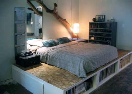 Ágy-pódium fotó egy kis hálószoba egy kis, nagy kerek