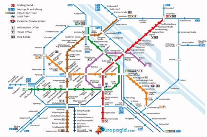 Metro vene - schema în limba rusă, bilete la metroul din Viena