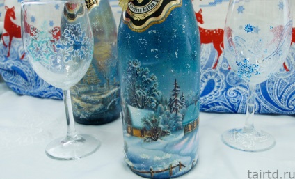 Újévi decoupage egy üveg champagne mester osztály