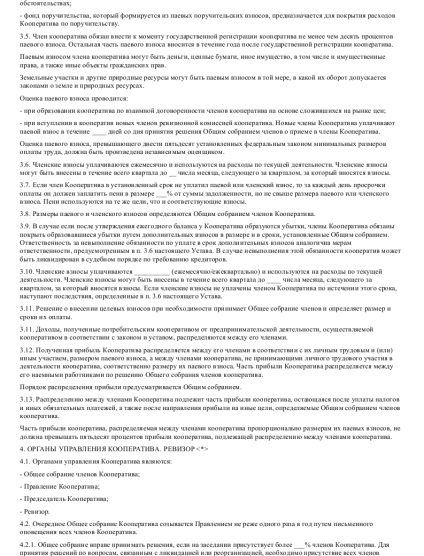 Un eșantion din carta unei cooperative de garaj