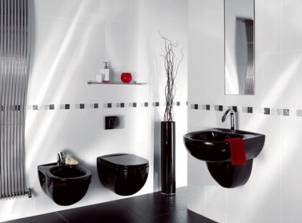 Proiectare toaletă cu o toaletă neagră, homefront