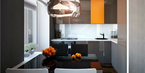 Fotografie de design interior al bucătăriei din camera de zi cu șemineu