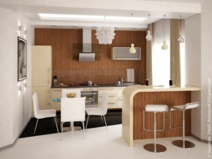 Interiorul camerei de zi combinat cu opțiunile de design de bucătărie