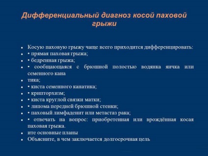 Hernia inghinală inghinală - la bărbați, la femei, simptome, tratament, perioadă postoperatorie