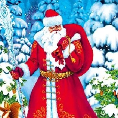Masca lui Moș Crăciun din hârtie și costum cu mâinile lui