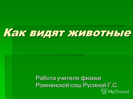 Prezentare pe tema modului în care animalele văd munca profesorului de fizică în Rusinskaya Sushi Romnenskaya