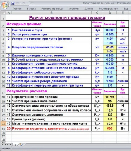 Calculul mecanismului de deplasare a căruciorului