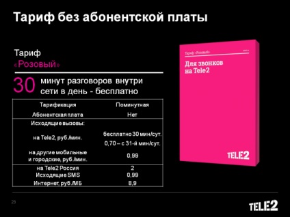 Tariful roz de la descrierea, conexiunea și costul tele2