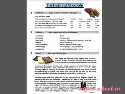 Istoria ciocolatei - o slujbă gustoasă în limba engleză
